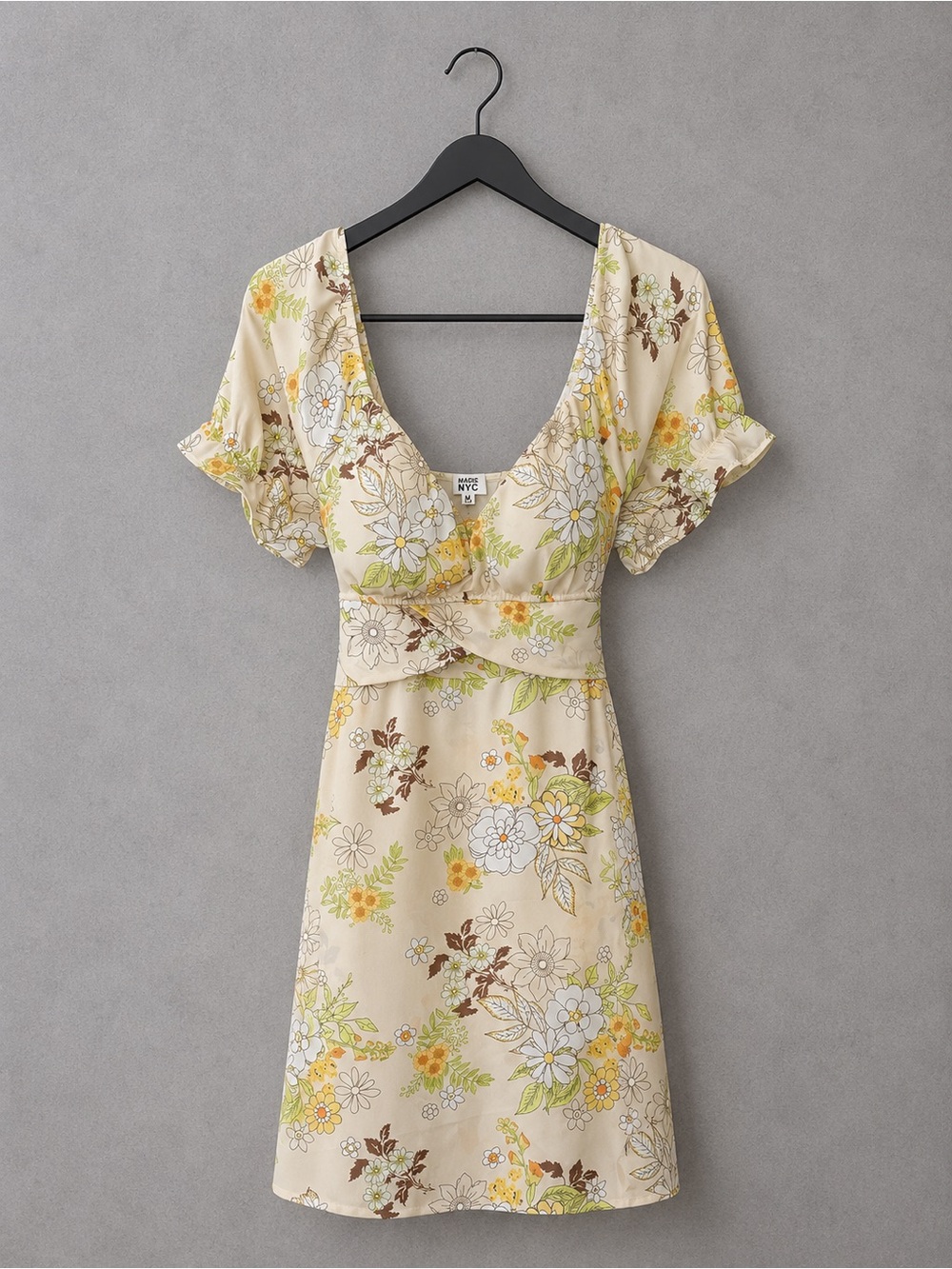 Madden NYC Floral Cottagecore Dress Cream Yellow Romantic Mini Dress M